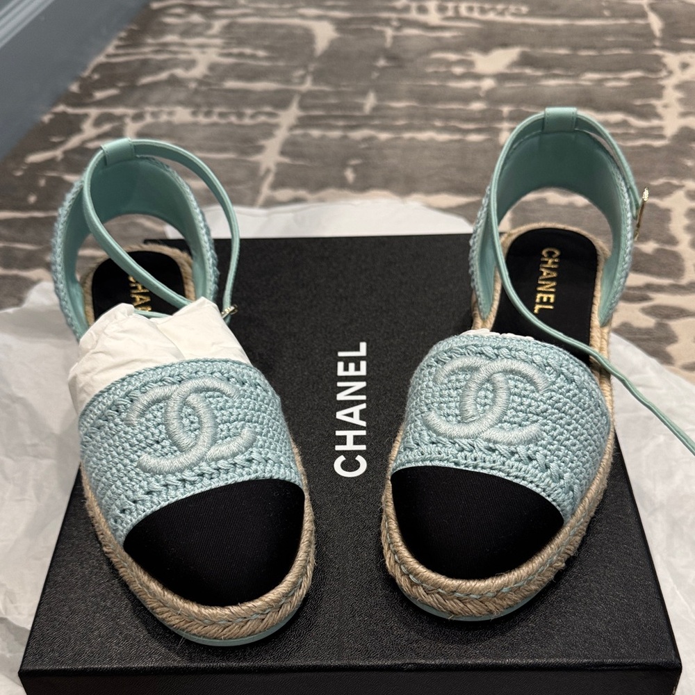 Chanel Light Blue and Black Espadrilles